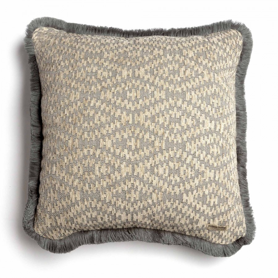 Διακοσμητική Μαξιλαροθήκη Akritas Chenille Jacquard Σπαγγί/Γκρι Trimming 60X60 Aslanis Home