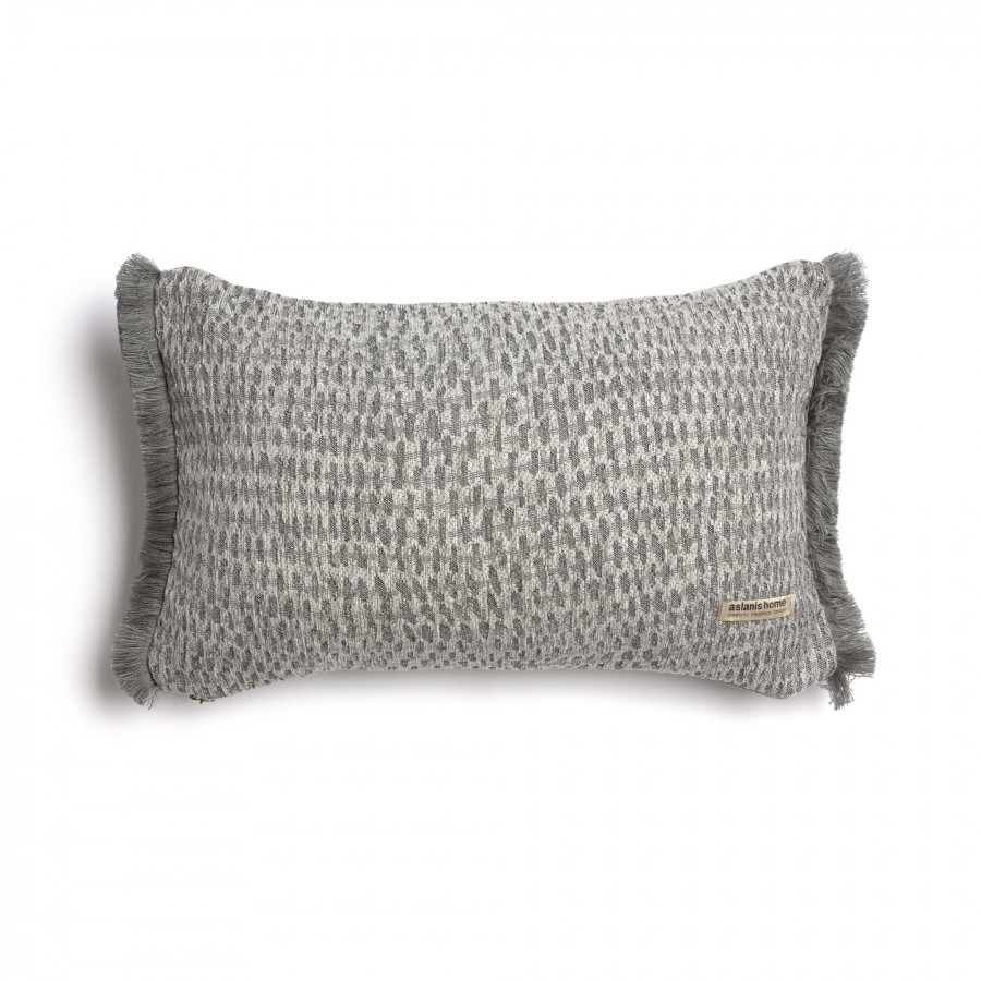 Διακοσμητική Μαξιλαροθήκη Ismaros Chenille Jacquard Γκρι/Ασημί Trimming 30X50 Aslanis Home