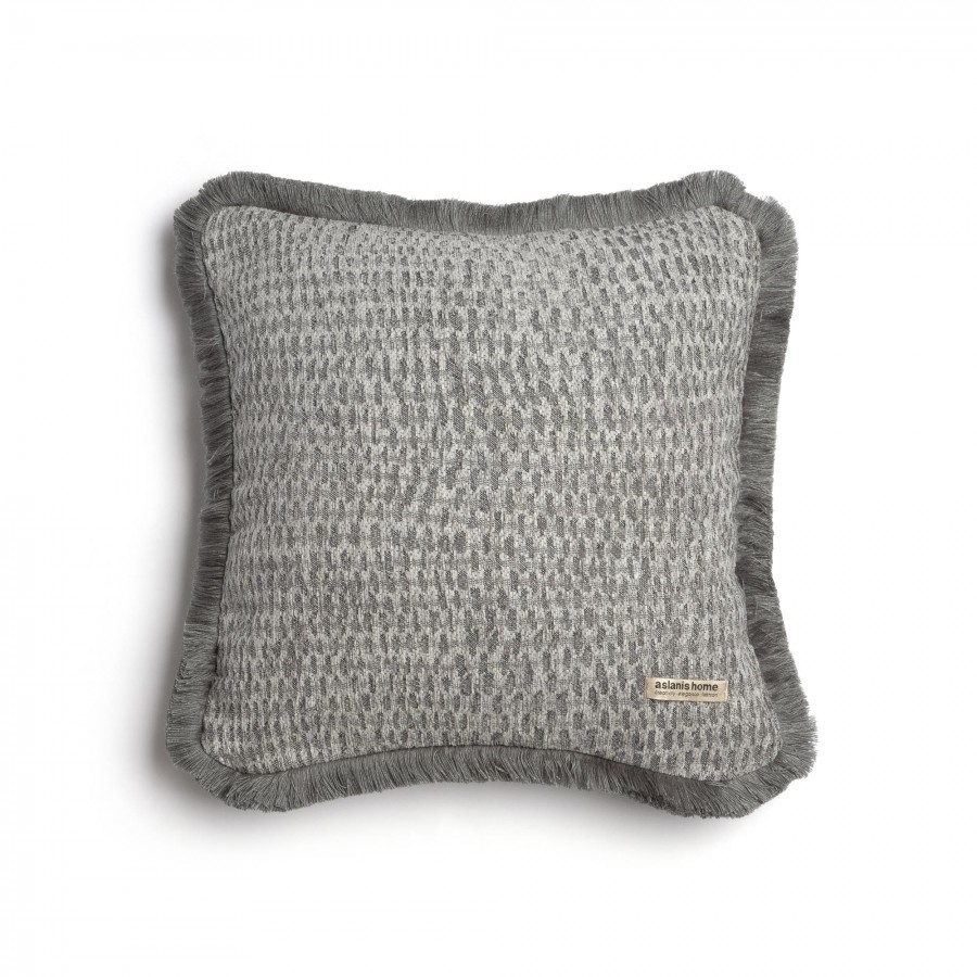Διακοσμητική Μαξιλαροθήκη Ismaros Chenille Jacquard Γκρι/Ασημί Trimming 45X45 Aslanis Home