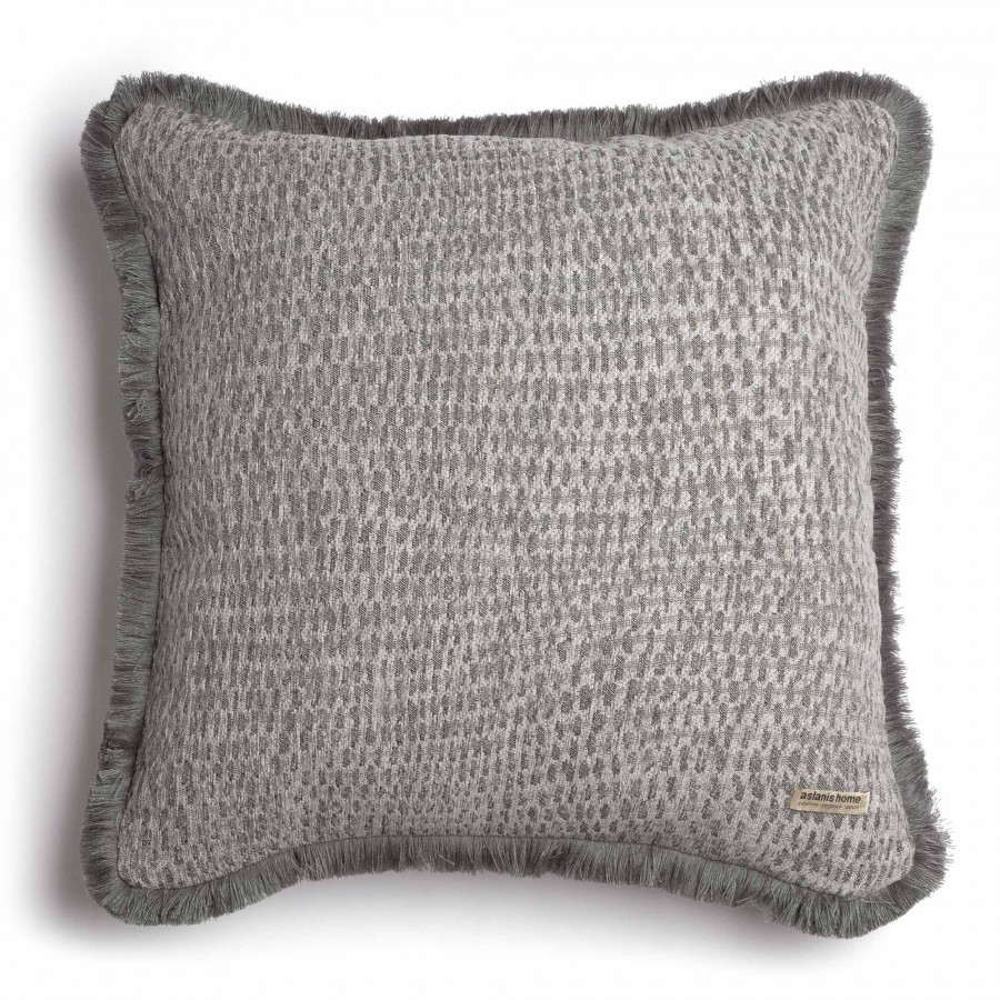 Διακοσμητική Μαξιλαροθήκη Ismaros Chenille Jacquard Γκρι/Ασημί Trimming 60X60 Aslanis Home