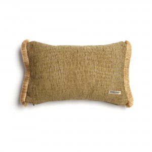 Διακοσμητική Μαξιλαροθήκη Ismaros Chenille Jacquard Λαδί/Μπεζ Trimming 30X50 Aslanis Home
