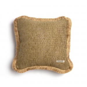 Διακοσμητική Μαξιλαροθήκη Ismaros Chenille Jacquard Λαδί/Μπεζ Trimming 45X45 Aslanis Home