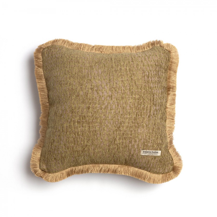 Διακοσμητική Μαξιλαροθήκη Ismaros Chenille Jacquard Λαδί/Μπεζ Trimming 45X45 Aslanis Home