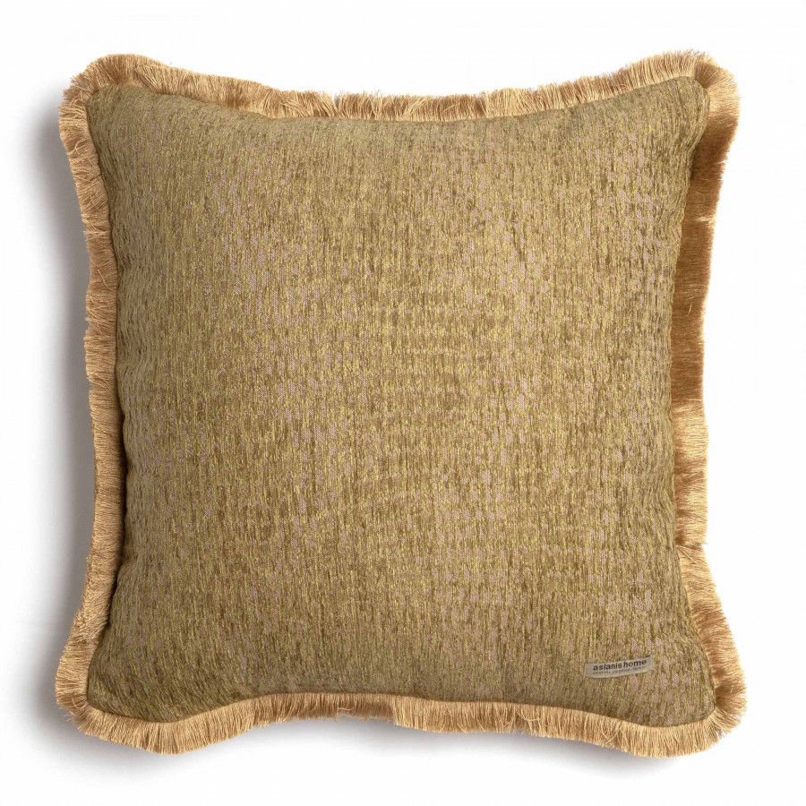 Διακοσμητική Μαξιλαροθήκη Ismaros Chenille Jacquard Λαδί/Μπεζ Trimming 60X60 Aslanis Home