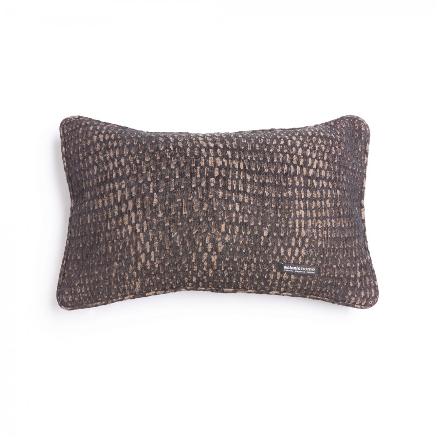 Διακοσμητική Μαξιλαροθήκη Ismaros Chenille Jacquard Μαύρο/Σοκολατί Ραφή Γκάνς 30X50 Aslanis Home