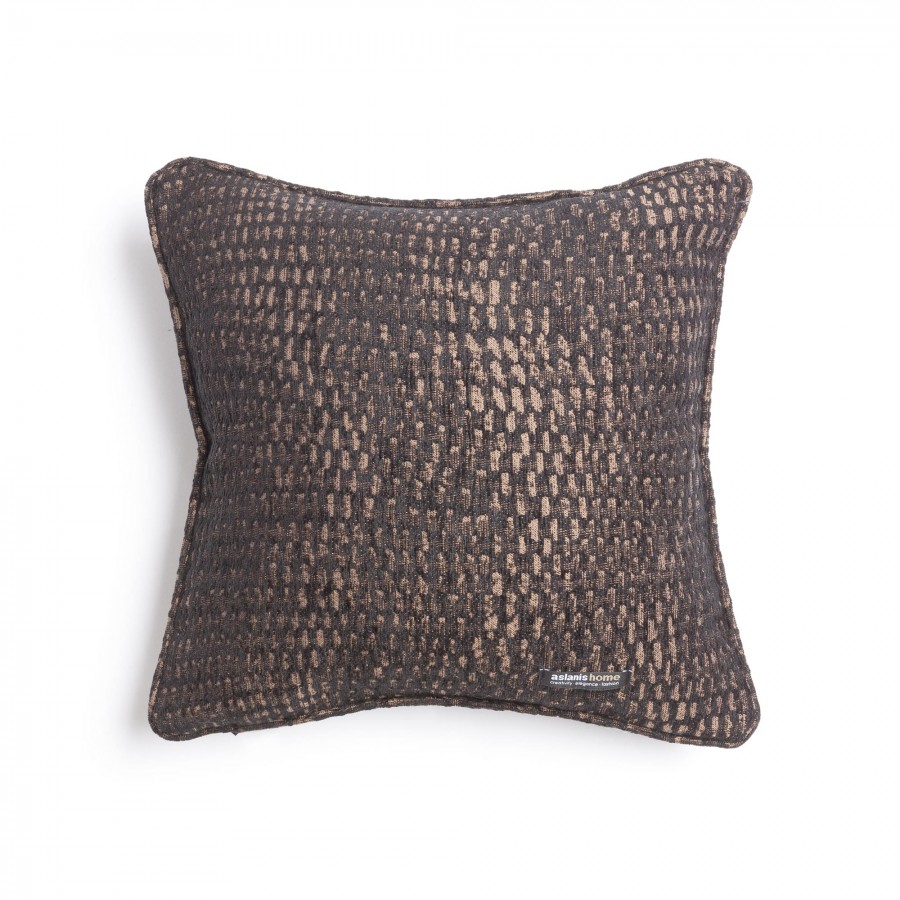 Διακοσμητική Μαξιλαροθήκη Ismaros Chenille Jacquard Μαύρο/Σοκολατί Ραφή Γκάνς 45X45 Aslanis Home