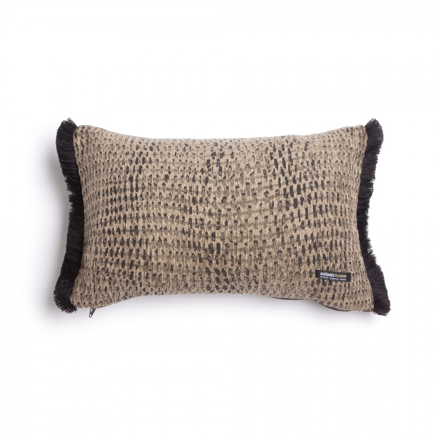 Διακοσμητική Μαξιλαροθήκη Ismaros Chenille Jacquard Μπεζ/Μαύρο Trimming 30X50 Aslanis Home
