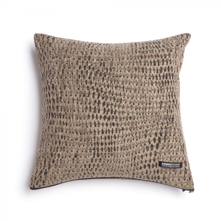 Διακοσμητική Μαξιλαροθήκη Ismaros Chenille Jacquard Μπεζ/Μαύρο Classic 45X45 Aslanis Home