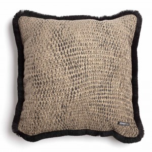 Διακοσμητική Μαξιλαροθήκη Ismaros Chenille Jacquard Μπεζ/Μαύρο Trimming 60X60 Aslanis Home