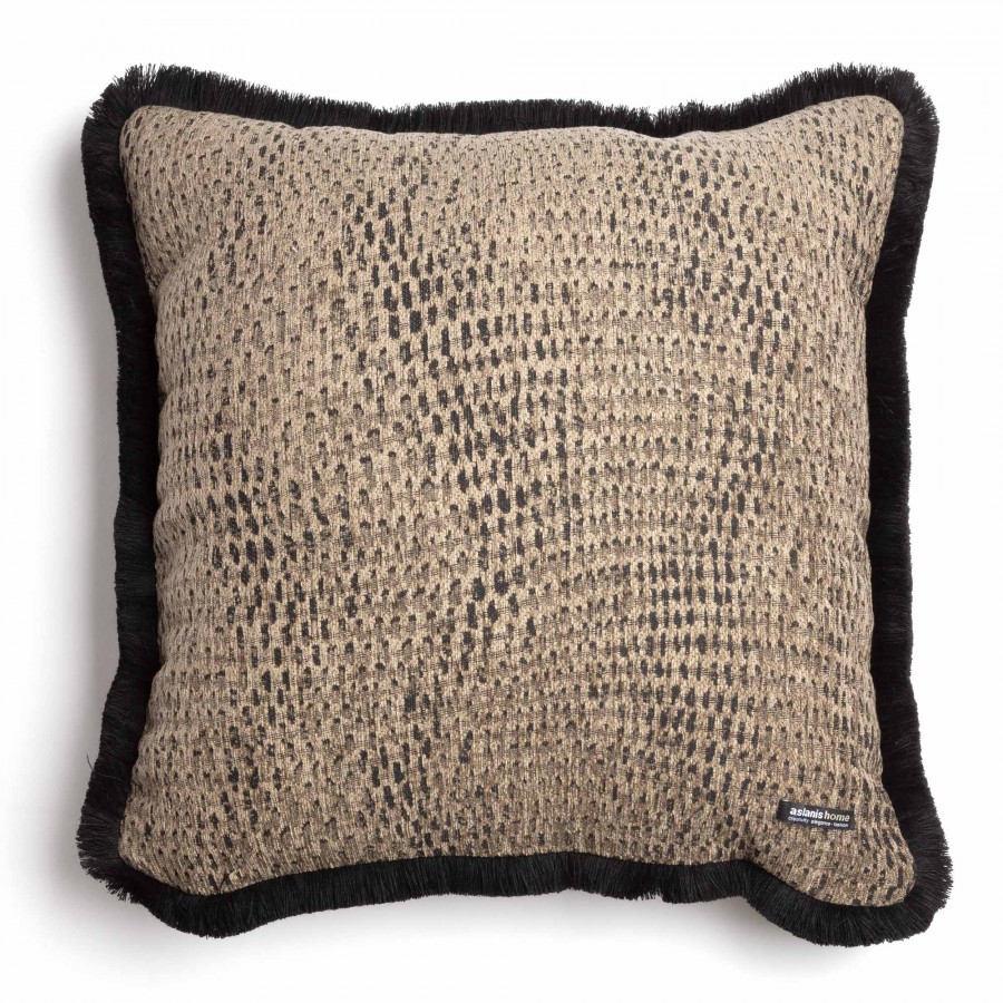 Διακοσμητική Μαξιλαροθήκη Ismaros Chenille Jacquard Μπεζ/Μαύρο Trimming 60X60 Aslanis Home