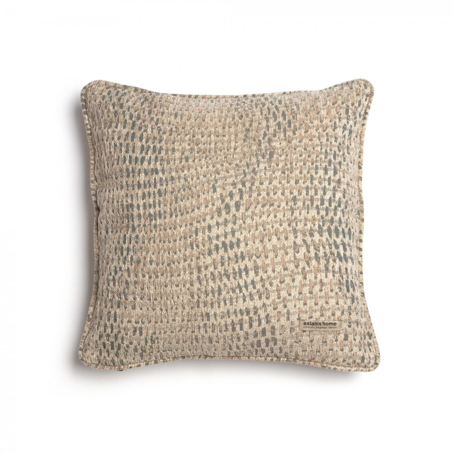Διακοσμητική Μαξιλαροθήκη Ismaros Chenille Jacquard Μπεζ/Πετρόλ Ραφή Γκάνς 45X45 Aslanis Home
