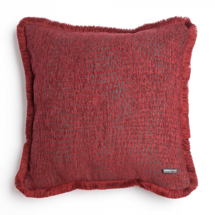 Διακοσμητική Μαξιλαροθήκη Ismaros Chenille Jacquard Μπορντό/Γκρι Trimming 60X60 Aslanis Home