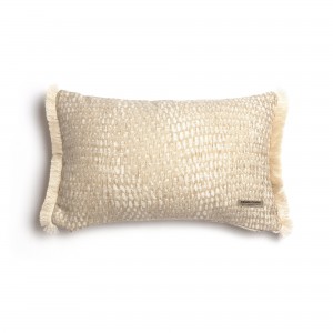Διακοσμητική Μαξιλαροθήκη Ismaros Chenille Jacquard Σπαγγί/Εκρού Trimming 30X50 Aslanis Home