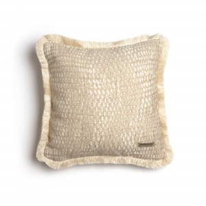 Διακοσμητική Μαξιλαροθήκη Ismaros Chenille Jacquard Σπαγγί/Εκρού Trimming 45X45 Aslanis Home