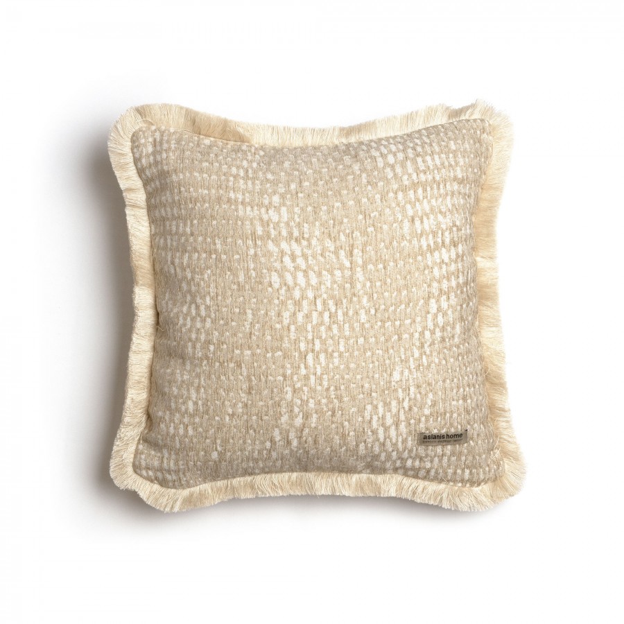 Διακοσμητική Μαξιλαροθήκη Ismaros Chenille Jacquard Σπαγγί/Εκρού Trimming 45X45 Aslanis Home