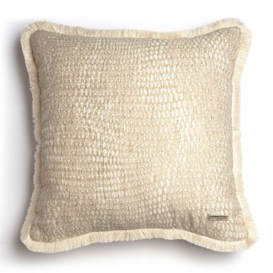 Διακοσμητική Μαξιλαροθήκη Ismaros Chenille Jacquard Σπαγγί/Εκρού Trimming 60X60 Aslanis Home