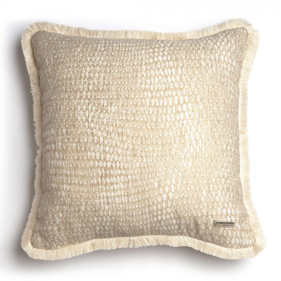 Διακοσμητική Μαξιλαροθήκη Ismaros Chenille Jacquard Σπαγγί/Εκρού Trimming 60X60 Aslanis Home