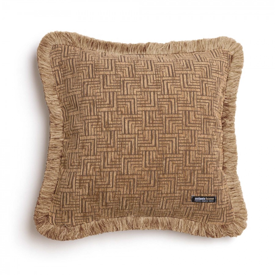 Διακοσμητική Μαξιλαροθήκη New Maze Chenille Jacquard Καπουτσίνο Trimming 45X45 Aslanis Home