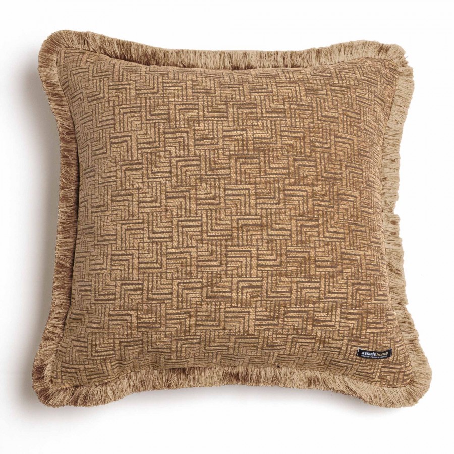 Διακοσμητική Μαξιλαροθήκη New Maze Chenille Jacquard Καπουτσίνο Trimming 60X60 Aslanis Home