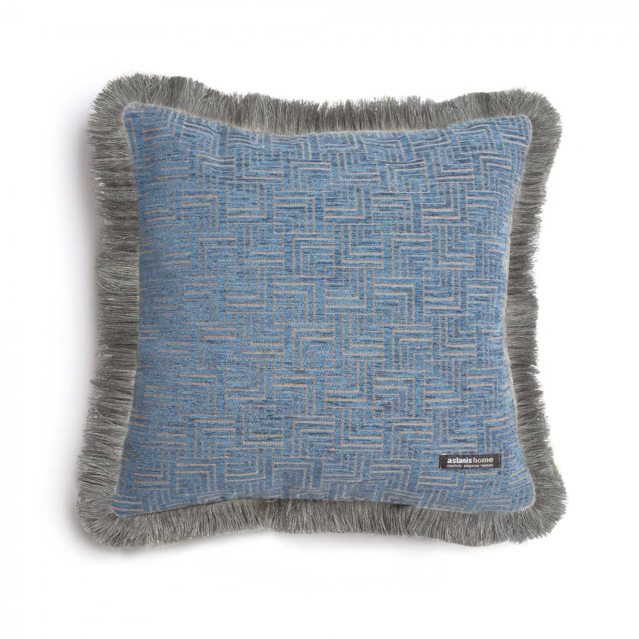 Διακοσμητική Μαξιλαροθήκη New Maze Chenille Jacquard Μπλε Trimming 45X45 Aslanis Home