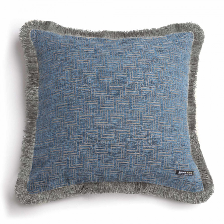Διακοσμητική Μαξιλαροθήκη New Maze Chenille Jacquard Μπλε Trimming 60X60 Aslanis Home