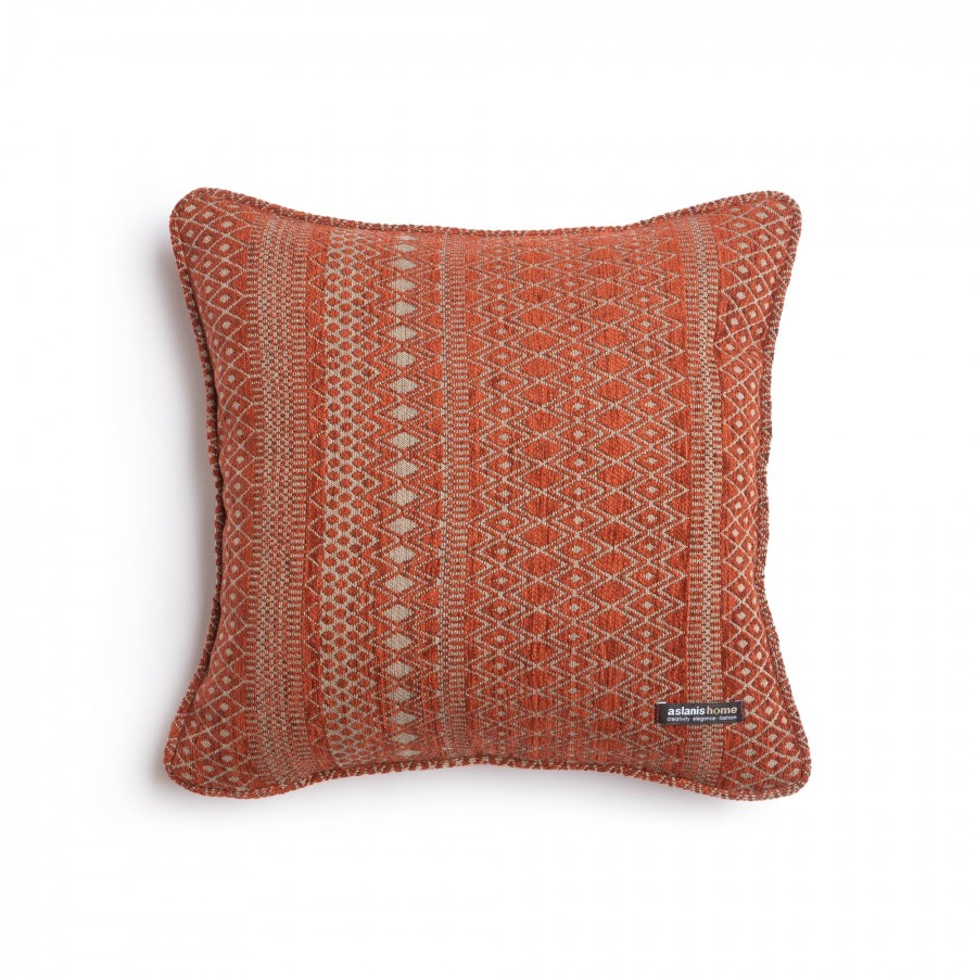 Διακοσμητική Μαξιλαροθήκη Olympos Chenille Jacquard Εκάι/Μπεζ Ραφή Γκάνς 45X45 Aslanis Home
