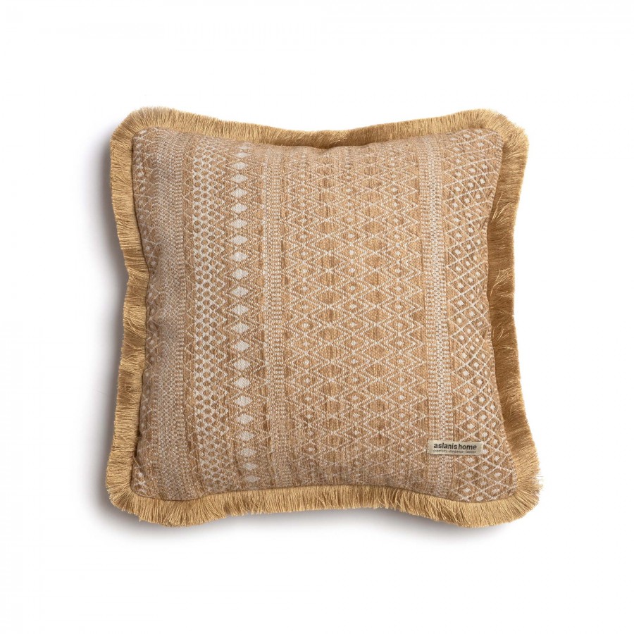 Διακοσμητική Μαξιλαροθήκη Olympos Chenille Jacquard Άμμου 1Τμχ 45X45 Aslanis Home