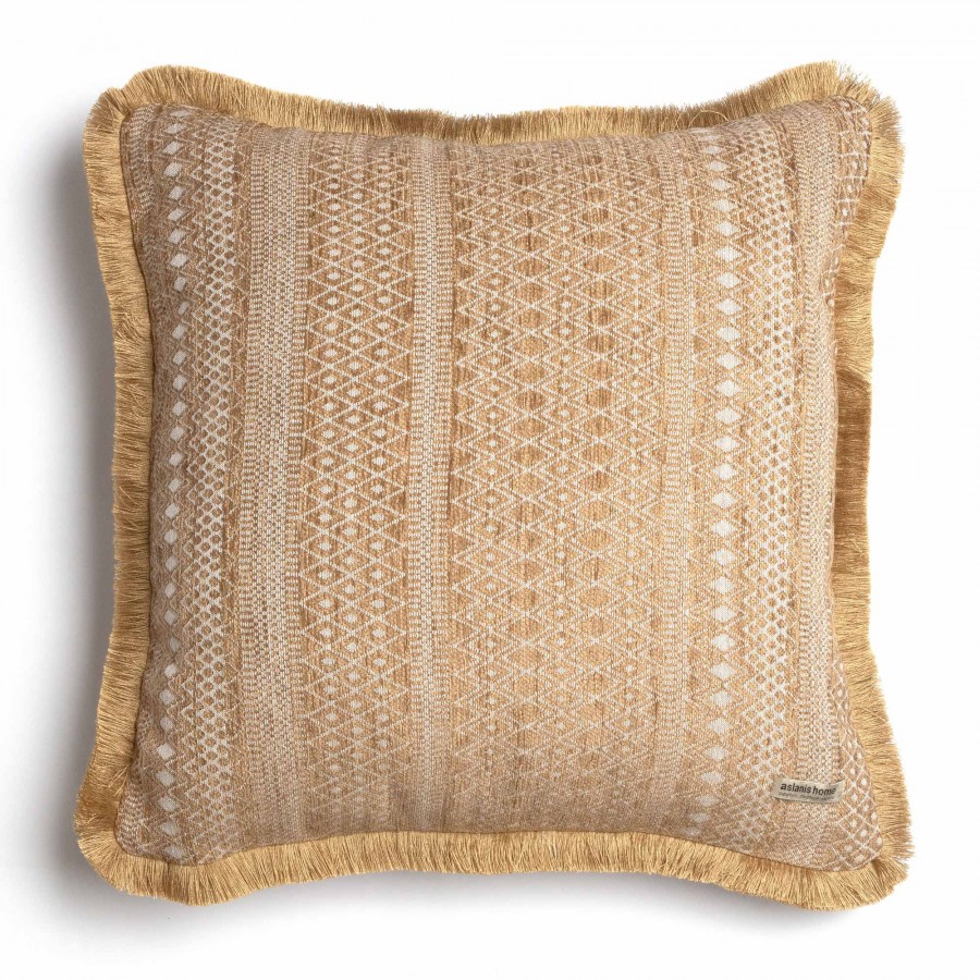 Διακοσμητική Μαξιλαροθήκη Olympos Chenille Jacquard Άμμου Trimming 60X60 Aslanis Home