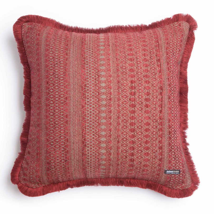 Διακοσμητική Μαξιλαροθήκη Olympos Chenille Jacquard Μπορντό/Γκρι Trimming 60X60 Aslanis Home