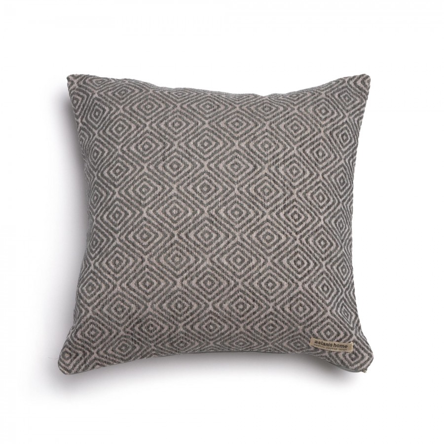 Διακοσμητική Μαξιλαροθήκη Panion Chenille Jacquard Ανθρακί/Γκρι Classic 45X45 Aslanis Home