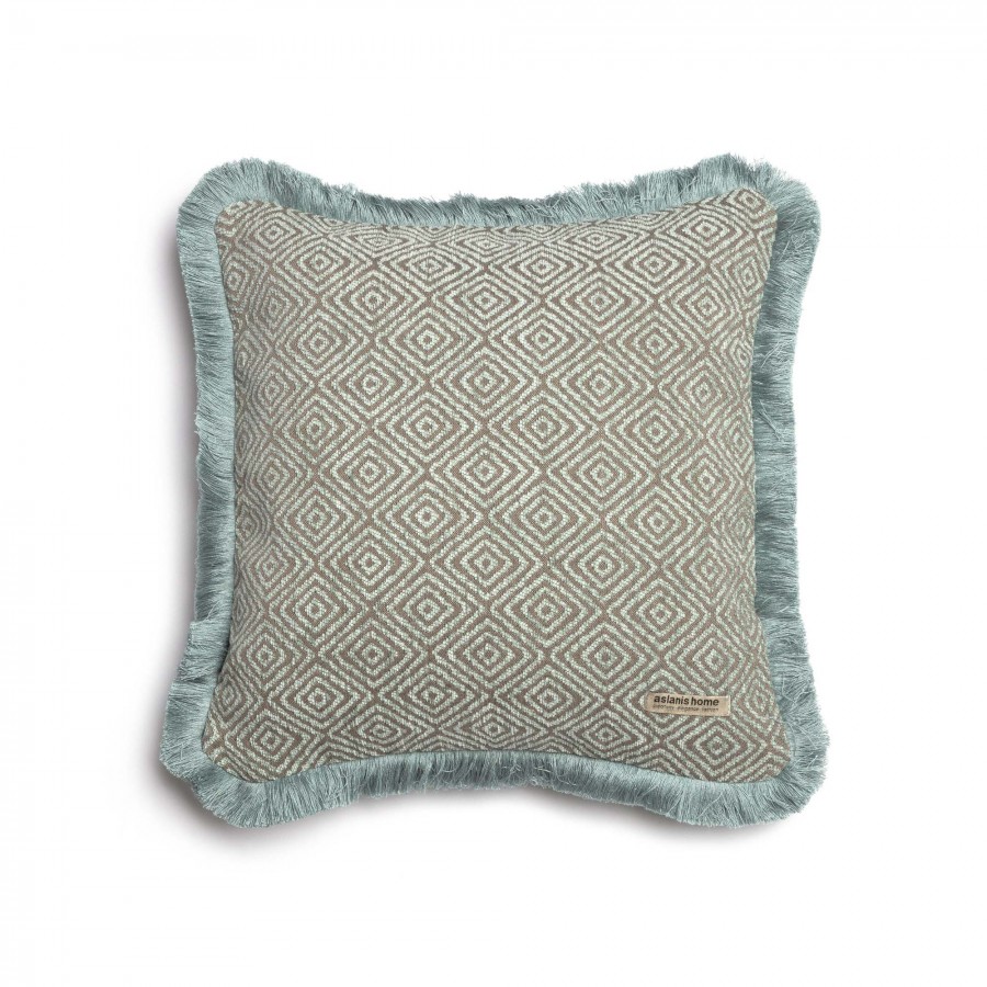 Διακοσμητική Μαξιλαροθήκη Panion Chenille Jacquard Βεραμάν/Μπεζ Trimming 45X45 Aslanis Home