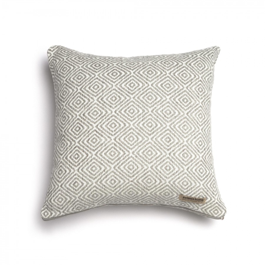 Διακοσμητική Μαξιλαροθήκη Panion Chenille Jacquard Γκρι/Ζαχαρί Classic 45X45 Aslanis Home