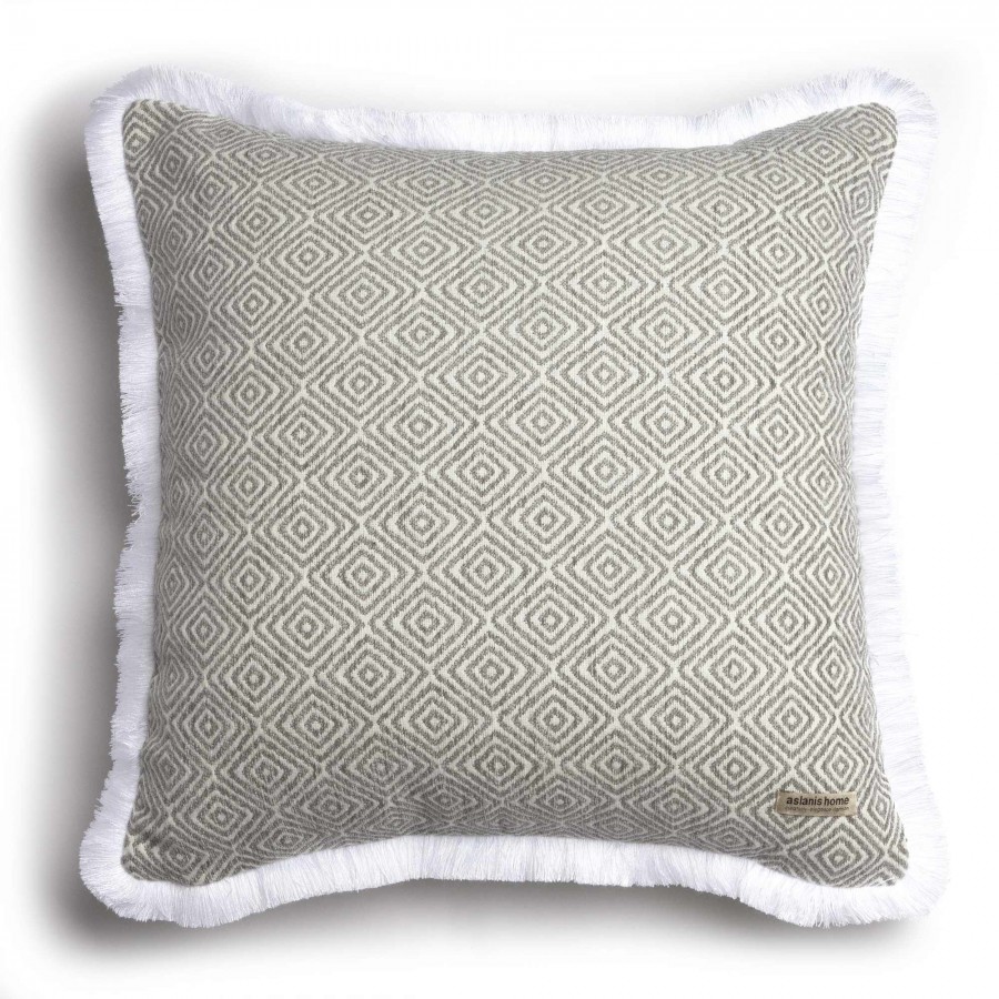 Διακοσμητική Μαξιλαροθήκη Panion Chenille Jacquard Γκρι/Ζαχαρί Trimming 60X60 Aslanis Home