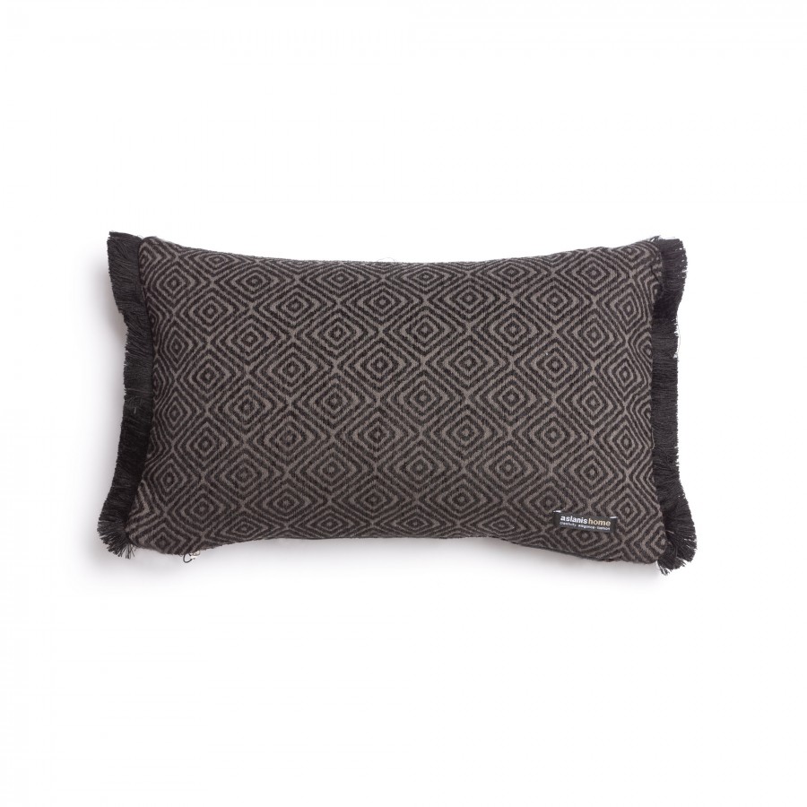 Διακοσμητική Μαξιλαροθήκη Panion Chenille Jacquard Μαύρο/Μπεζ Trimming 30X50 Aslanis Home