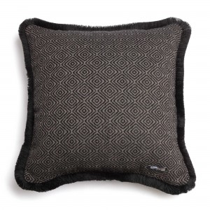 Διακοσμητική Μαξιλαροθήκη Panion Chenille Jacquard Μαύρο/Μπεζ Trimming 60X60 Aslanis Home