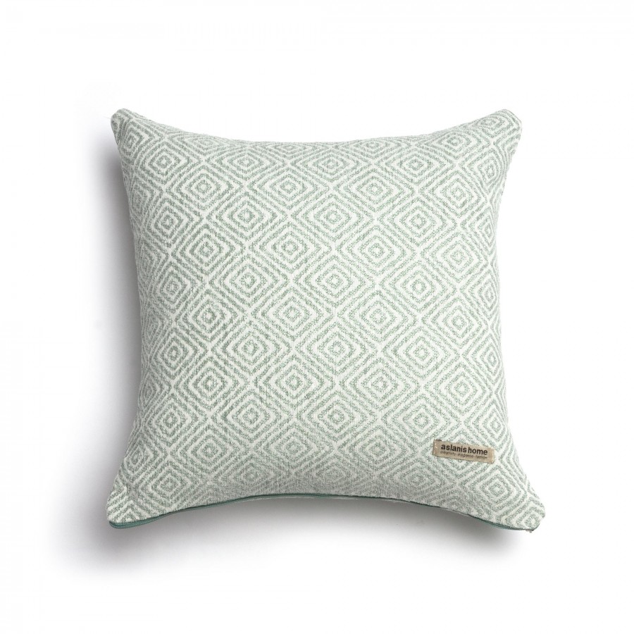 Διακοσμητική Μαξιλαροθήκη Panion Chenille Jacquard Μέντα/Ζαχαρί Classic 45X45 Aslanis Home