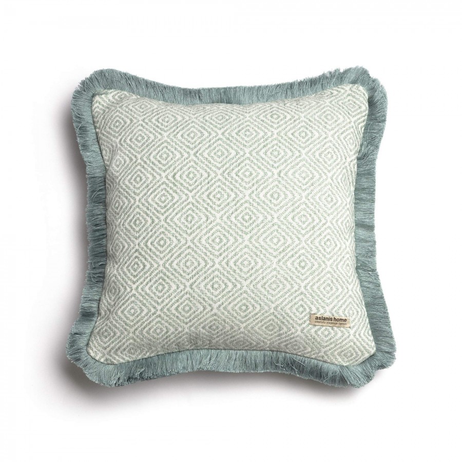 Διακοσμητική Μαξιλαροθήκη Panion Chenille Jacquard Μέντα/Ζαχαρί Trimming 45X45 Aslanis Home
