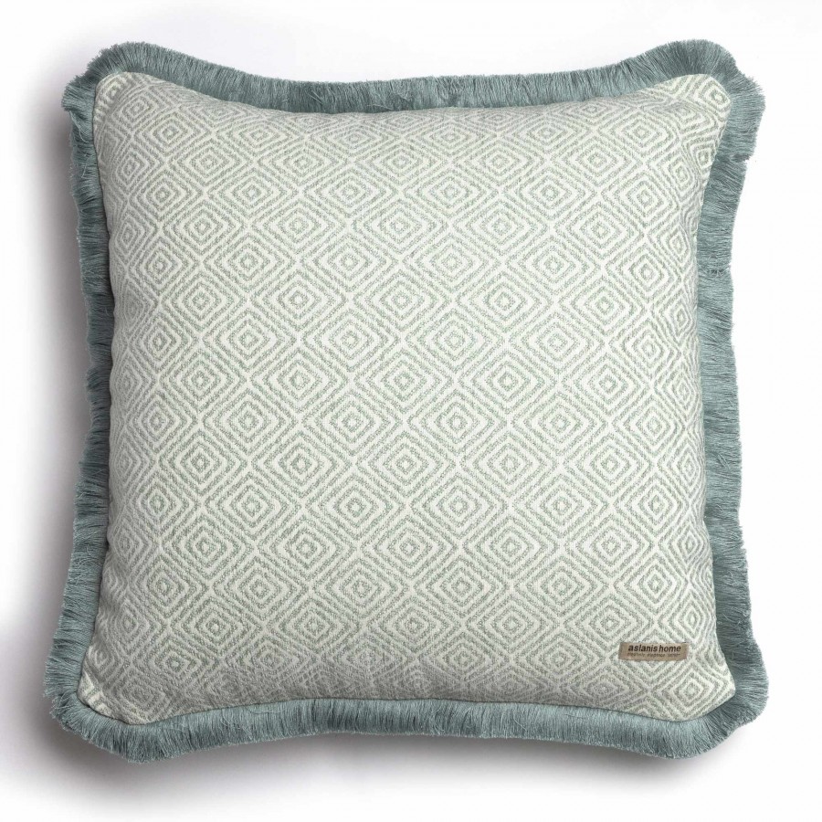 Διακοσμητική Μαξιλαροθήκη Panion Chenille Jacquard Μέντα/Ζαχαρί Trimming 60X60 Aslanis Home