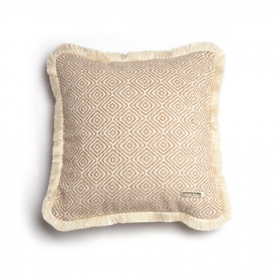 Διακοσμητική Μαξιλαροθήκη Panion Chenille Jacquard Μπεζ/Εκρού Trimming 45X45 Aslanis Home