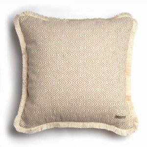 Διακοσμητική Μαξιλαροθήκη Panion Chenille Jacquard Μπεζ/Εκρού Trimming 60X60 Aslanis Home