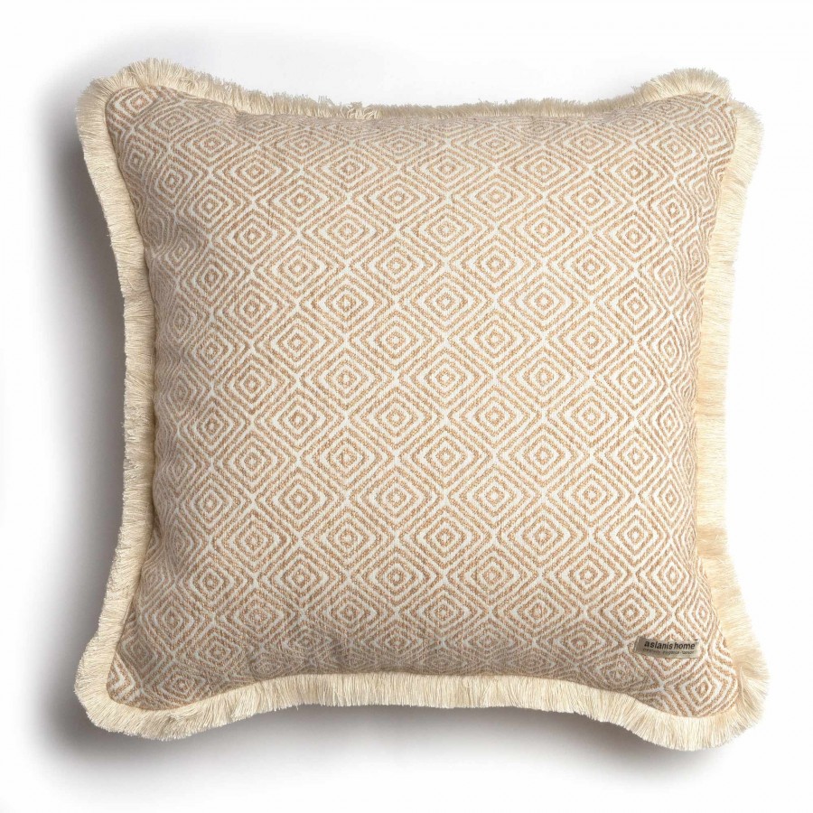 Διακοσμητική Μαξιλαροθήκη Panion Chenille Jacquard Μπεζ/Εκρού Trimming 60X60 Aslanis Home