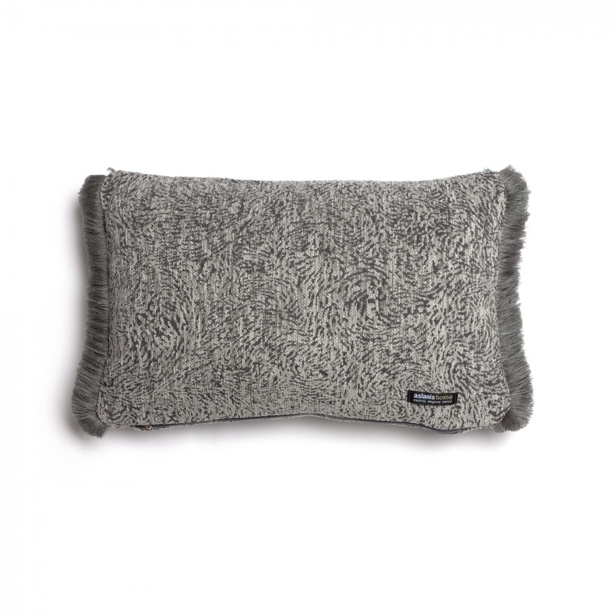 Διακοσμητική Μαξιλαροθήκη Parnassos Chenille Jacquard Ανθρακί/Γκρι Trimming 30X50 Aslanis Home