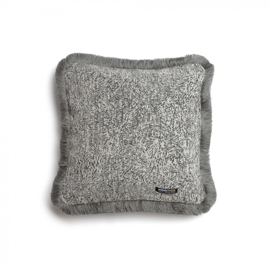 Διακοσμητική Μαξιλαροθήκη Parnassos Chenille Jacquard Ανθρακί/Γκρι Trimming 45X45 Aslanis Home