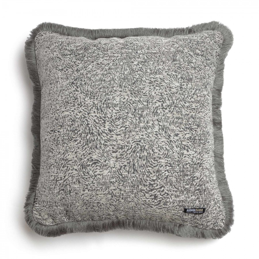 Διακοσμητική Μαξιλαροθήκη Parnassos Chenille Jacquard Ανθρακί/Γκρι Trimming 60X60 Aslanis Home
