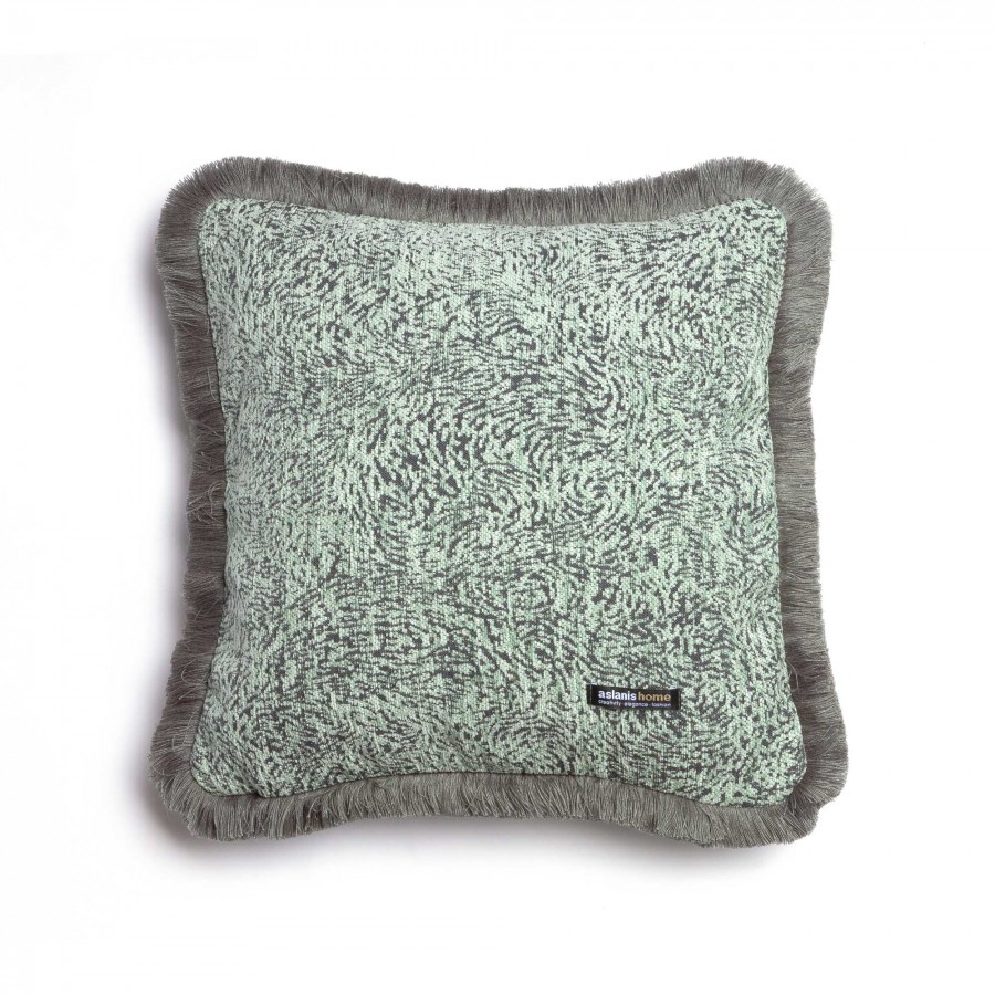 Διακοσμητική Μαξιλαροθήκη Parnassos Chenille Jacquard Μέντα/Γκρι Trimming 45X45 Aslanis Home