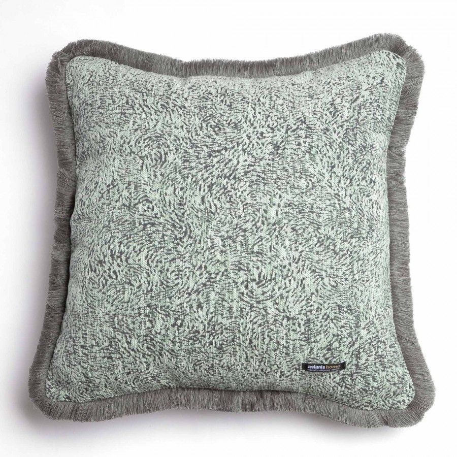 Διακοσμητική Μαξιλαροθήκη Parnassos Chenille Jacquard Μέντα/Γκρι Trimming 60X60 Aslanis Home