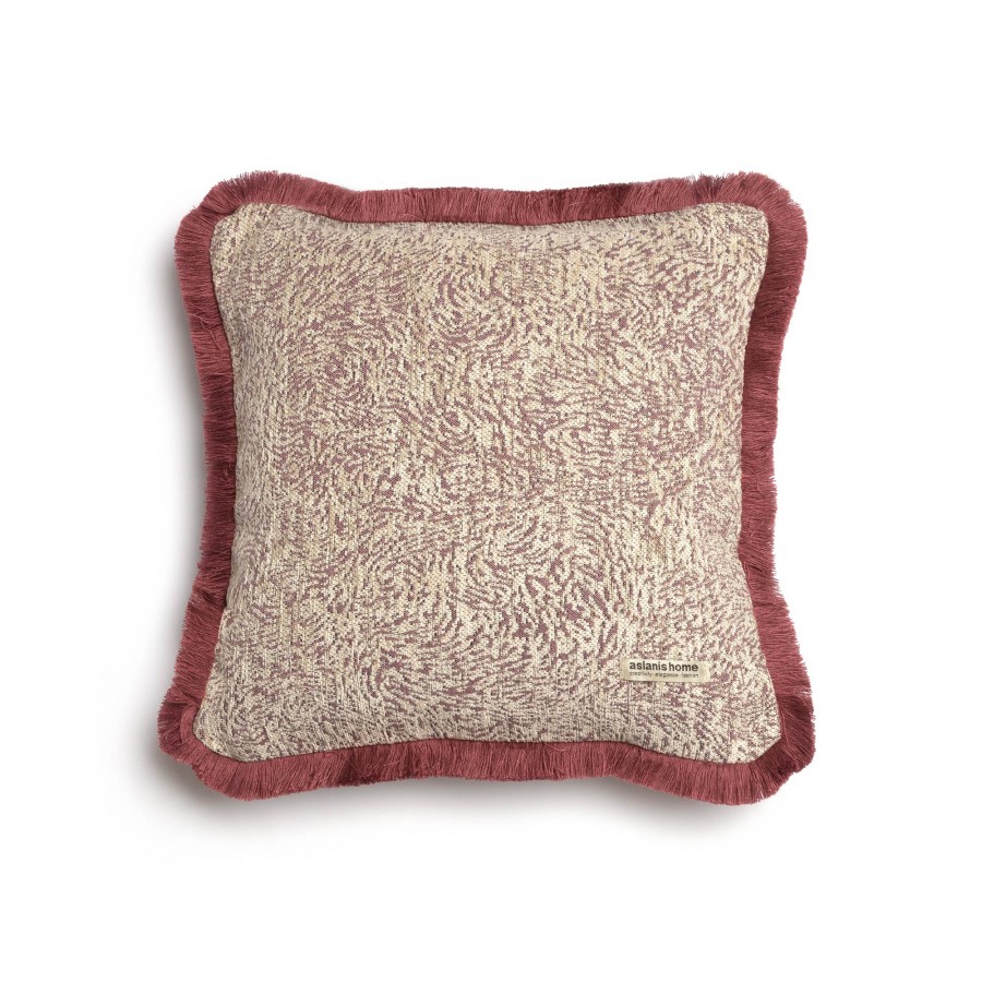 Διακοσμητική Μαξιλαροθήκη Parnassos Chenille Jacquard Σάπιο Μήλο/Μπεζ Trimming 45X45 Aslanis Home
