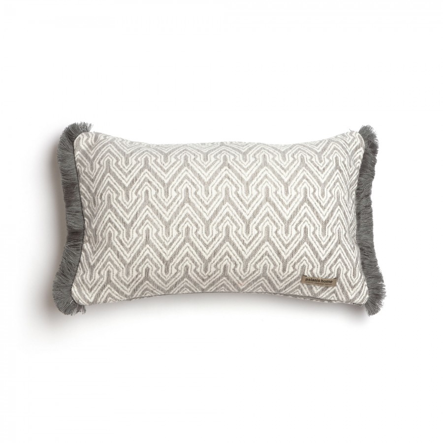 Διακοσμητική Μαξιλαροθήκη Tymfi Chenille Jacquard Γκρι/Ζαχαρί Trimming 30X50 Aslanis Home