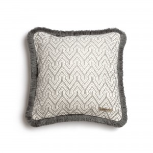Διακοσμητική Μαξιλαροθήκη Tymfi Chenille Jacquard Γκρι/Ζαχαρί Trimming 45X45 Aslanis Home