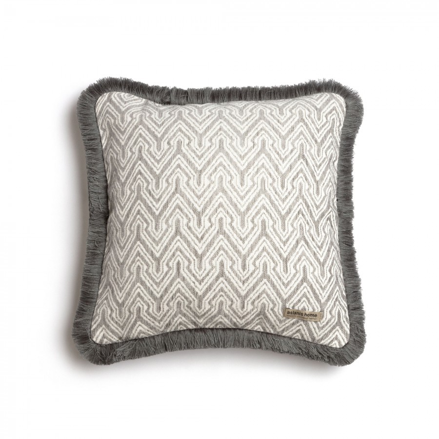 Διακοσμητική Μαξιλαροθήκη Tymfi Chenille Jacquard Γκρι/Ζαχαρί Trimming 45X45 Aslanis Home